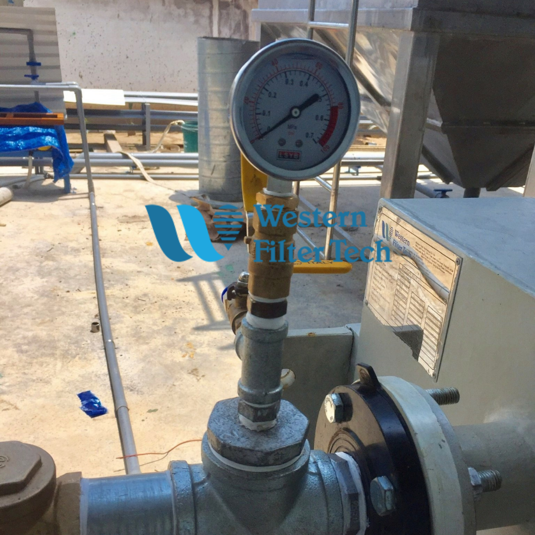 Pressure gauges for the diaphragm pump leading the slurry to the filter press